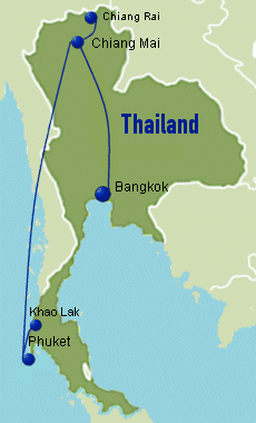 Karte Rundreiseroute Thailand Familienreise Badeurlaub